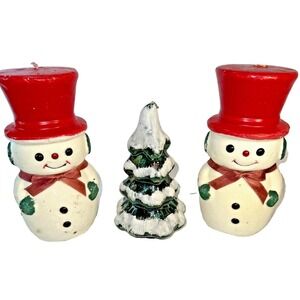 Vintage Set Of Gurley Snowman and Pine Tree Candles